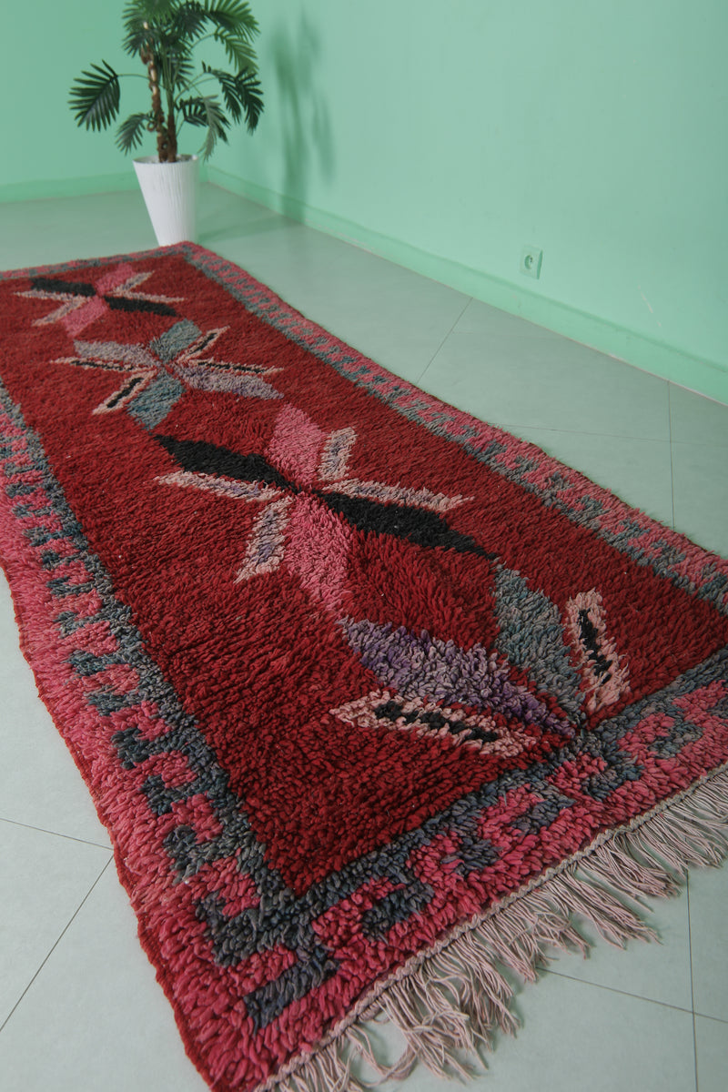 Moroccan Red Runner Rug 3.3 x 9.6 FT - Unique Star Design