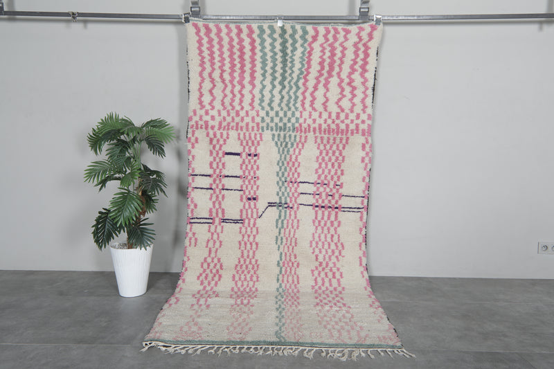 Handmade Moroccan Rug - 4.1 x 8.3 ft Soft Pastel Patterns