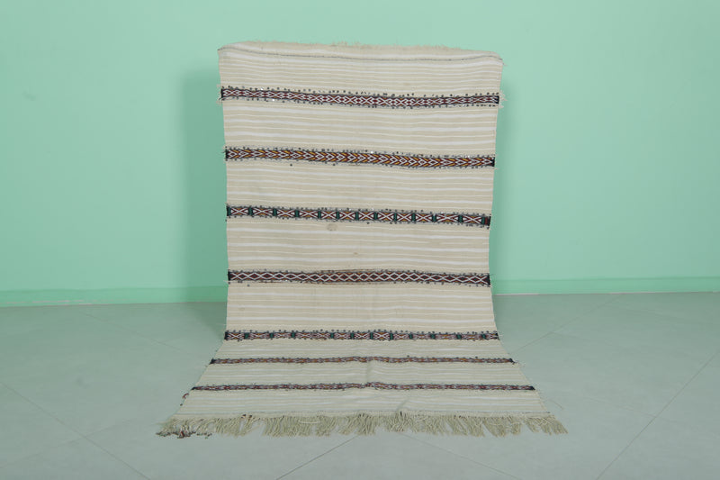 Berber Tribal Wedding Blanket Rug - 3.7 FT x 6.5 FT | Handwoven Moroccan Decor