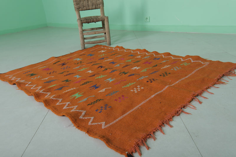 Orange Moroccan Kilim Rug 3.5 x 4.6 FT - Handwoven Art