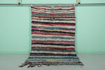 Moroccan Boucherouite Rug 4.9 x 8.1 Feet - Striking Striped Design