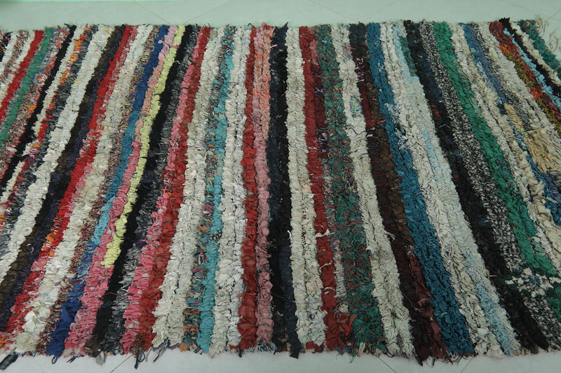 Moroccan Boucherouite Rug 4.9 x 8.1 Feet - Striking Striped Design