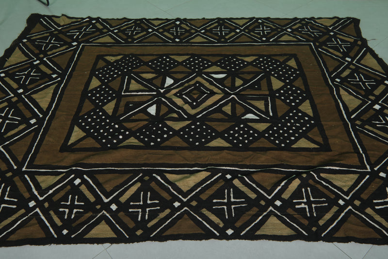 African Vintage Textile 5.3 FT x 7.2 FT - Bold Geometric Design