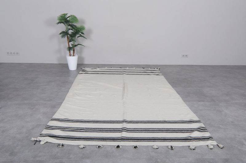 Handwoven Cream & Black Kilim Rug - 6 FT X 9.5 FT