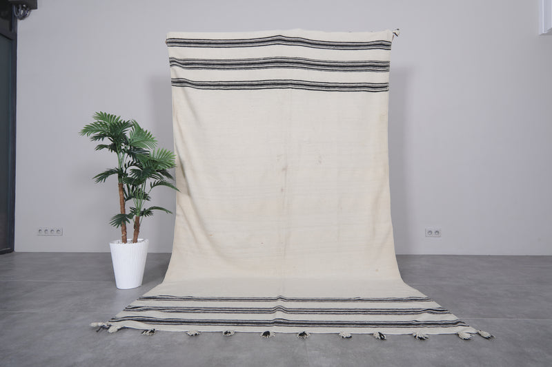 Handwoven Cream & Black Kilim Rug - 6 FT X 9.5 FT