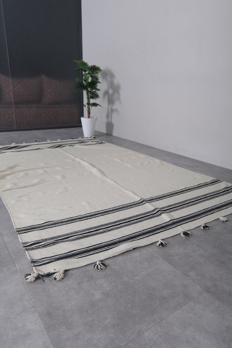 Handwoven Cream & Black Kilim Rug - 6 FT X 9.5 FT