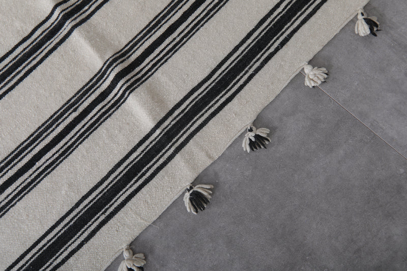 Handwoven Cream & Black Kilim Rug - 6 FT X 9.5 FT