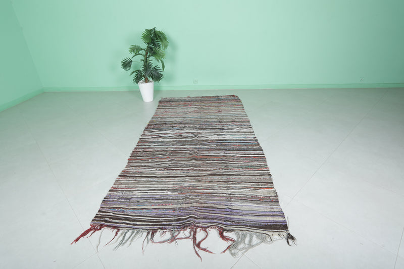 Handwoven Moroccan Rug 4.2 x 8.7 FT - Vibrant Striped Design