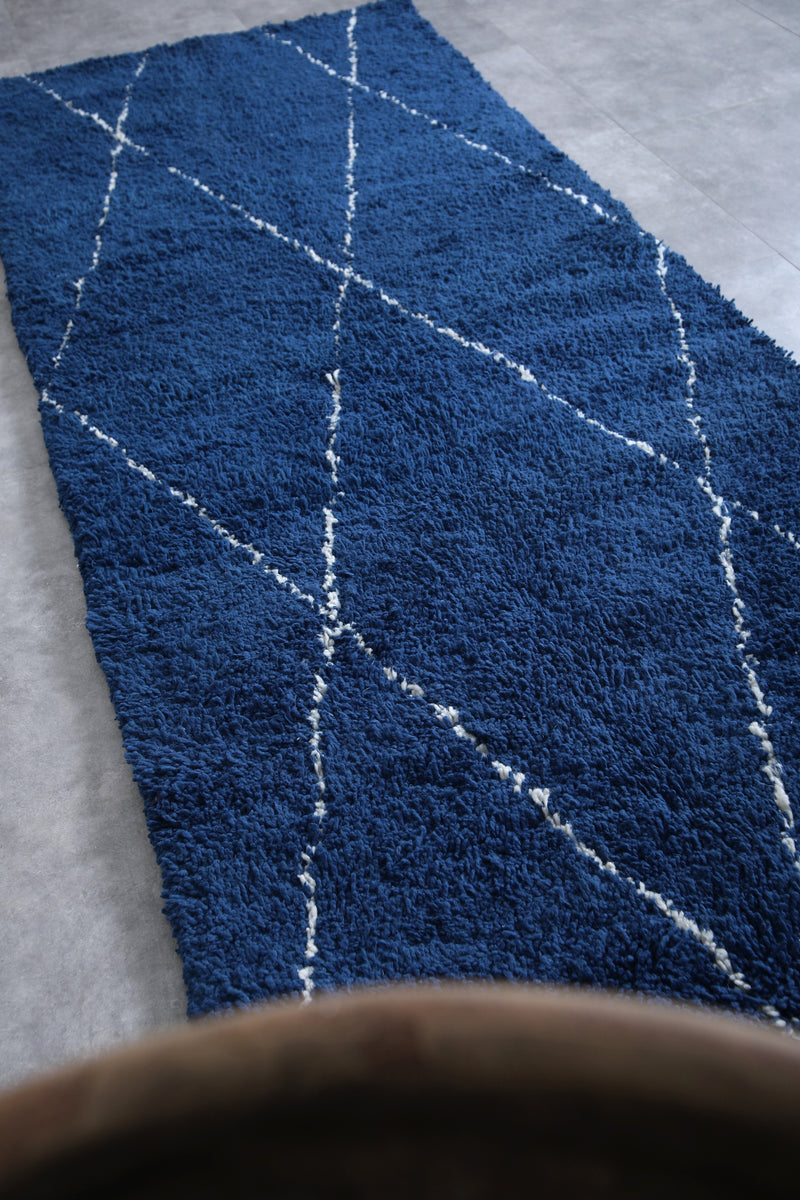 Moroccan Rug - 4x9.8 FT | Handwoven Blue Berber Carpet