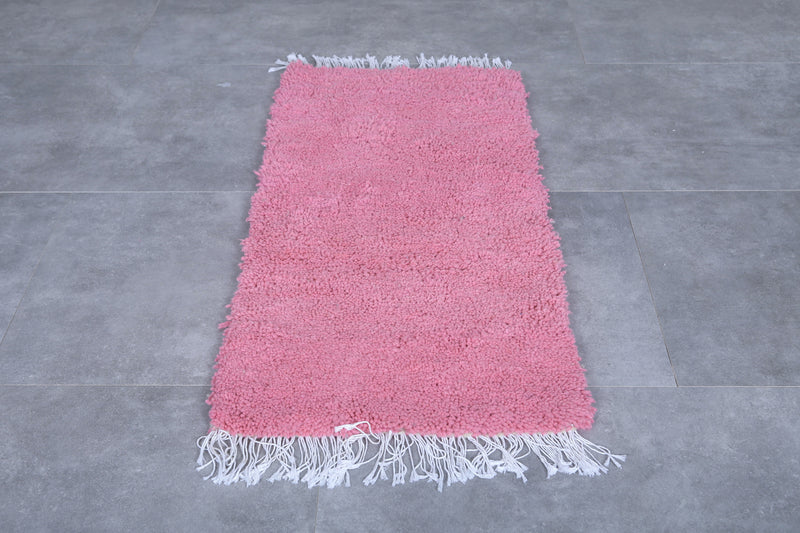 Pink Moroccan Rug - 2 x 4.1 Feet | Handmade Wool Accent