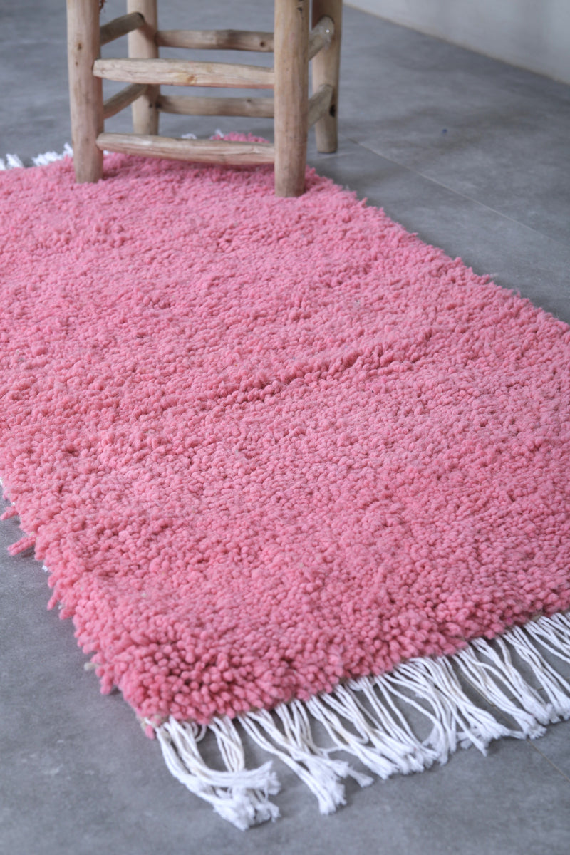 Pink Moroccan Rug - 2 x 4.1 Feet | Handmade Wool Accent