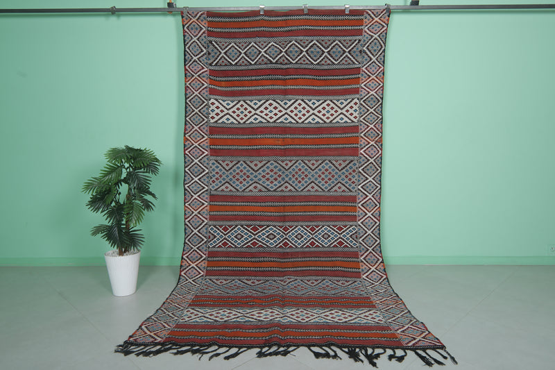 Handwoven Kilim Rug - 5.6 FT × 10.9 FT | Moroccan Tribal Design