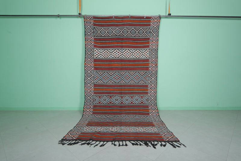 Handwoven Kilim Rug - 5.6 FT × 10.9 FT | Moroccan Tribal Design