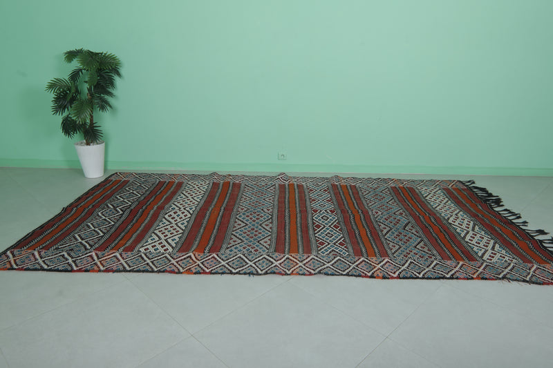 Handwoven Kilim Rug - 5.6 FT × 10.9 FT | Moroccan Tribal Design