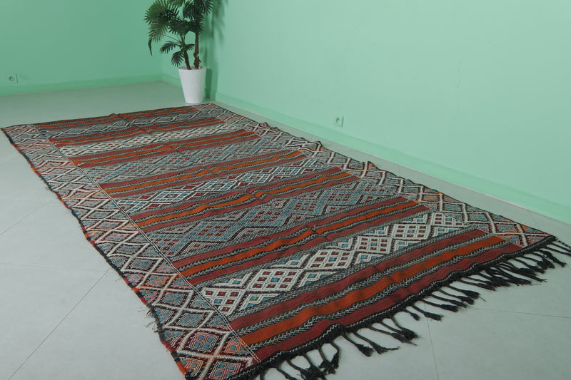 Handwoven Kilim Rug - 5.6 FT × 10.9 FT | Moroccan Tribal Design