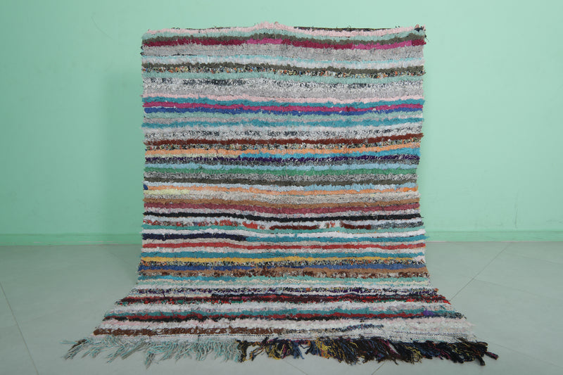 Moroccan Boucherouite Rug - 4.9x6 ft | Handwoven Striped Design