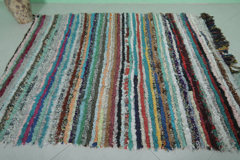 Moroccan Boucherouite Rug - 4.9x6 ft | Handwoven Striped Design