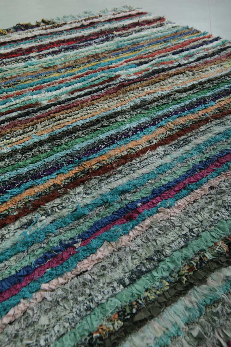 Moroccan Boucherouite Rug - 4.9x6 ft | Handwoven Striped Design