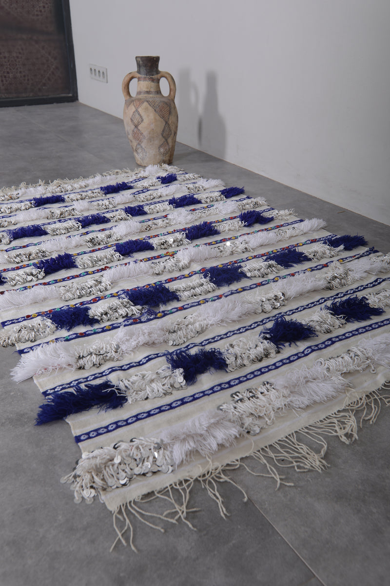 Berber Wedding Blue Blanket - 3.5 FT x 5.2 FT | Moroccan Craftsmanship