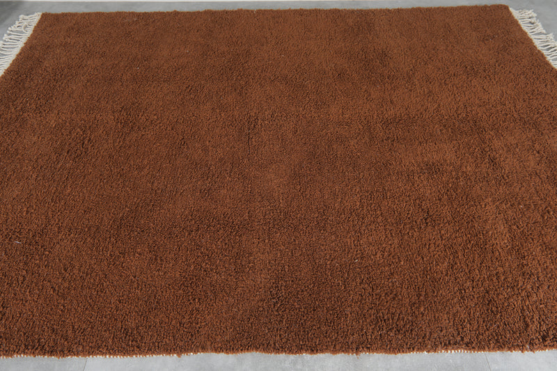 6.9 x 9.8 FT Solid Brown Moroccan Wool Rug - Handmade Minimalist Design - 