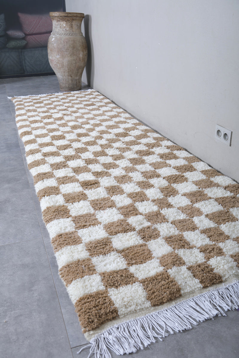 Moroccan Rug - 3.3x12.2 FT | Handwoven Checkered Runner