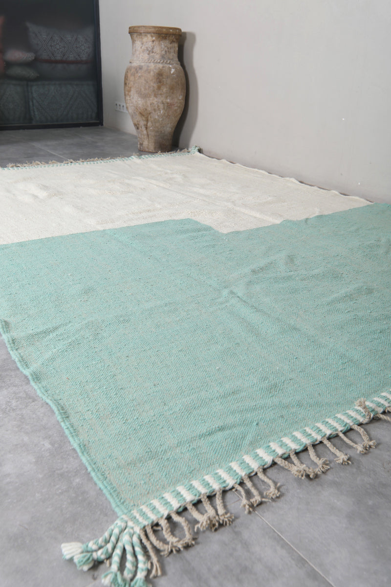 Custom Berber Mint and White Moroccan rug - Flat woven wool kilim