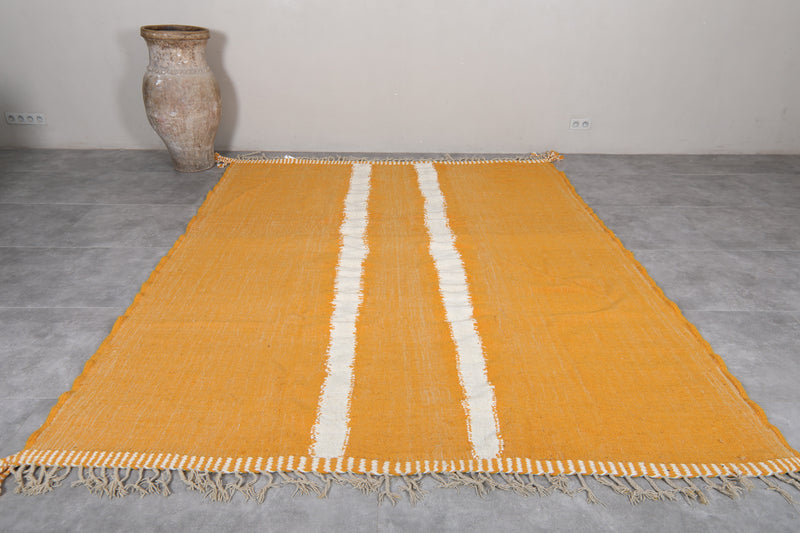 Moroccan Rug 7.8x9.6 FT - Handwoven Yellow with White Stripes