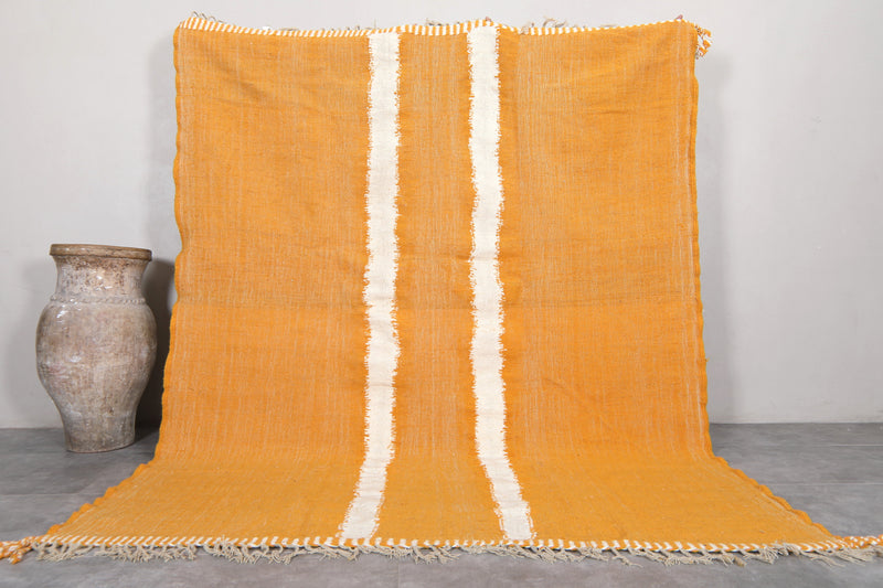 Moroccan Rug 7.8x9.6 FT - Handwoven Yellow with White Stripes