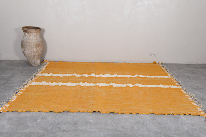 Moroccan Rug 7.8x9.6 FT - Handwoven Yellow with White Stripes