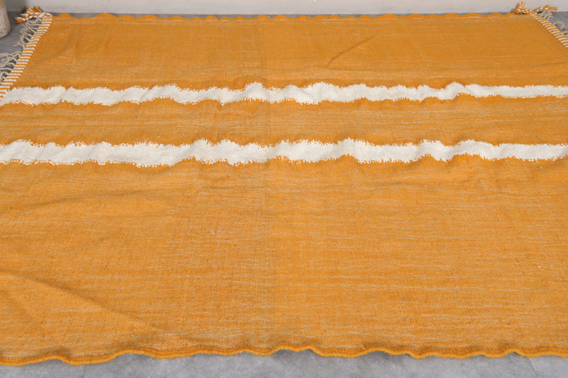 Moroccan Rug 7.8x9.6 FT - Handwoven Yellow with White Stripes