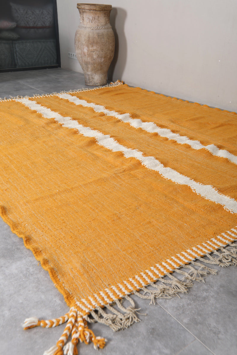 Moroccan Rug 7.8x9.6 FT - Handwoven Yellow with White Stripes