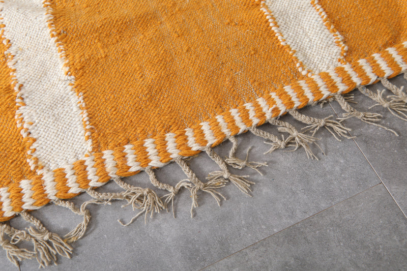 Moroccan Rug 7.8x9.6 FT - Handwoven Yellow with White Stripes