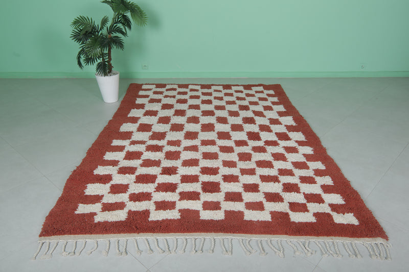 Moroccan Handmade Red Checkered Rug - 6.2 x 8.8 Feet