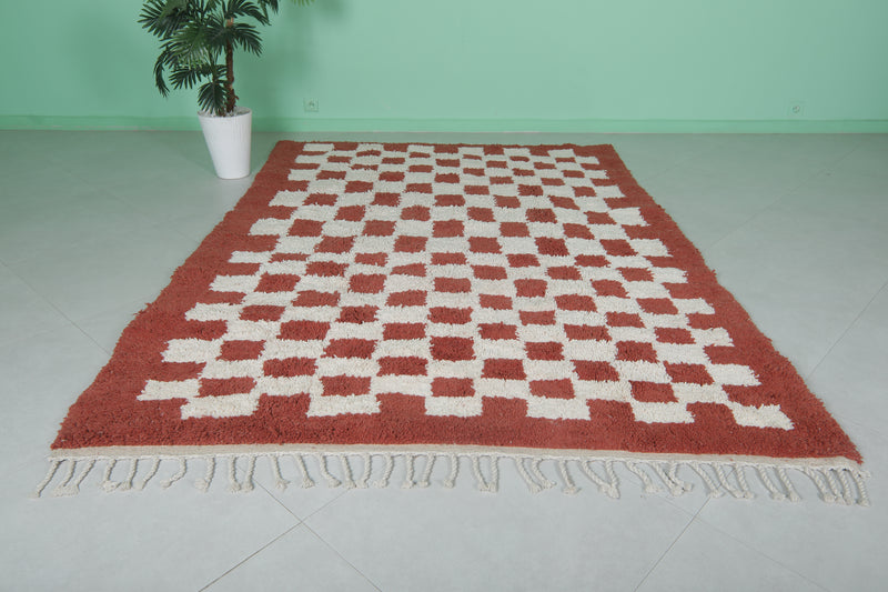 Moroccan Handmade Red Checkered Rug - 6.2 x 8.8 Feet