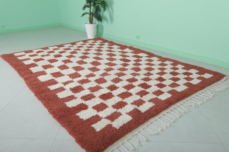 Moroccan Handmade Red Checkered Rug - 6.2 x 8.8 Feet