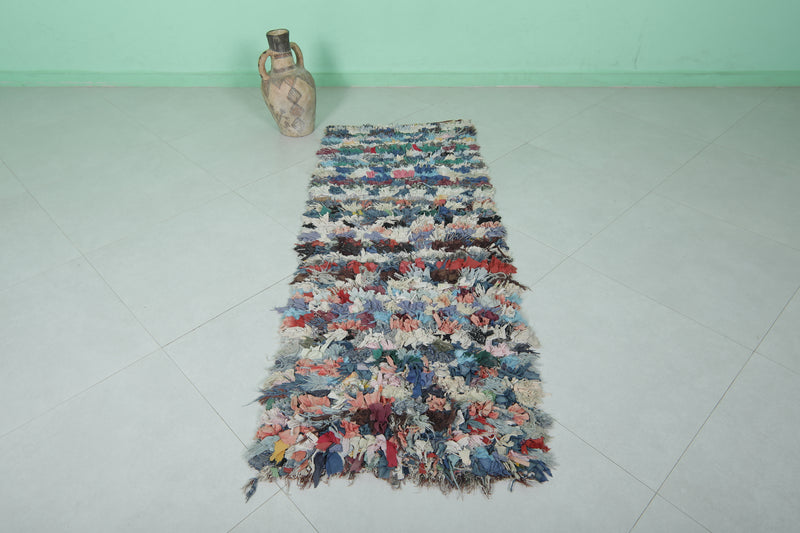 Moroccan Boucherouite Runner Rug 2.4 x 6.1 Feet - Handmade Eco-Friendly Decor