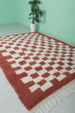 Moroccan Handmade Red Checkered Rug - 6.2 x 8.8 Feet