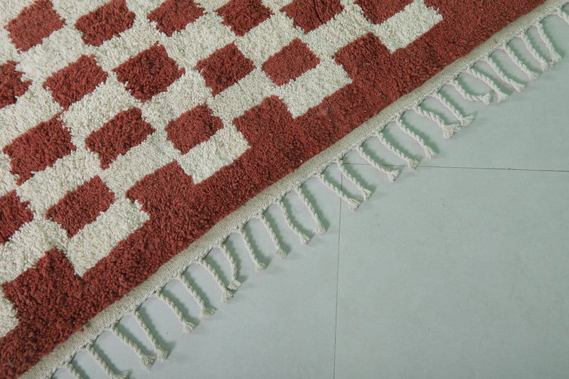 Moroccan Handmade Red Checkered Rug - 6.2 x 8.8 Feet