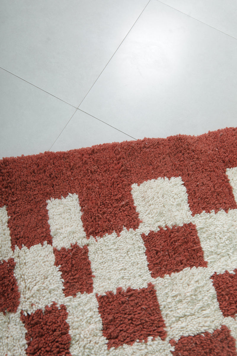 Moroccan Handmade Red Checkered Rug - 6.2 x 8.8 Feet