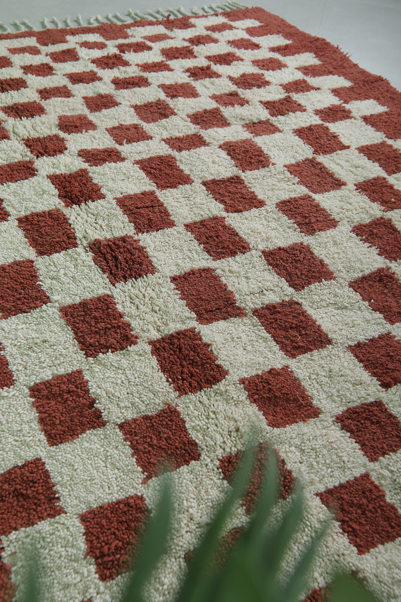 Moroccan Handmade Red Checkered Rug - 6.2 x 8.8 Feet