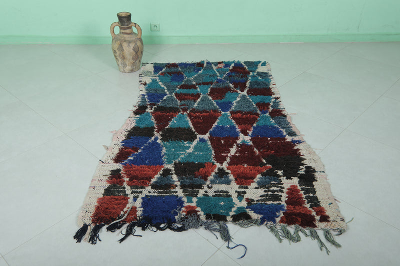 Moroccan Boucherouite Rug - 3.2x5.5 ft | Handwoven Geometric Design