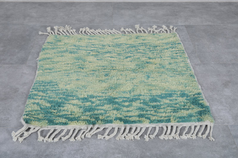 Beni Ourain Moroccan Rug - Handwoven 3.1 x 3.1 Feet | Green Wool Accent