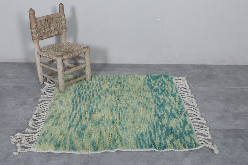 Beni Ourain Moroccan Rug - Handwoven 3.1 x 3.1 Feet | Green Wool Accent