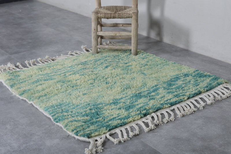 Beni Ourain Moroccan Rug - Handwoven 3.1 x 3.1 Feet | Green Wool Accent