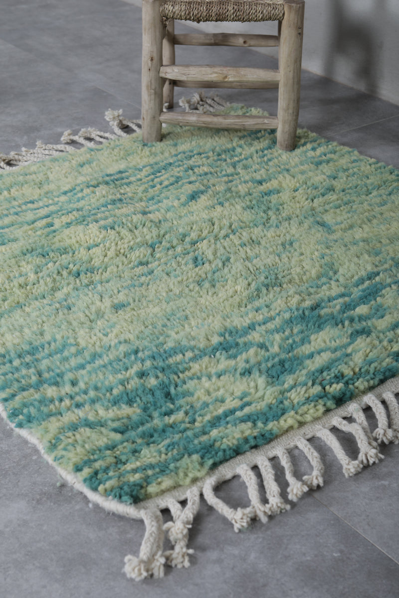 Beni Ourain Moroccan Rug - Handwoven 3.1 x 3.1 Feet | Green Wool Accent