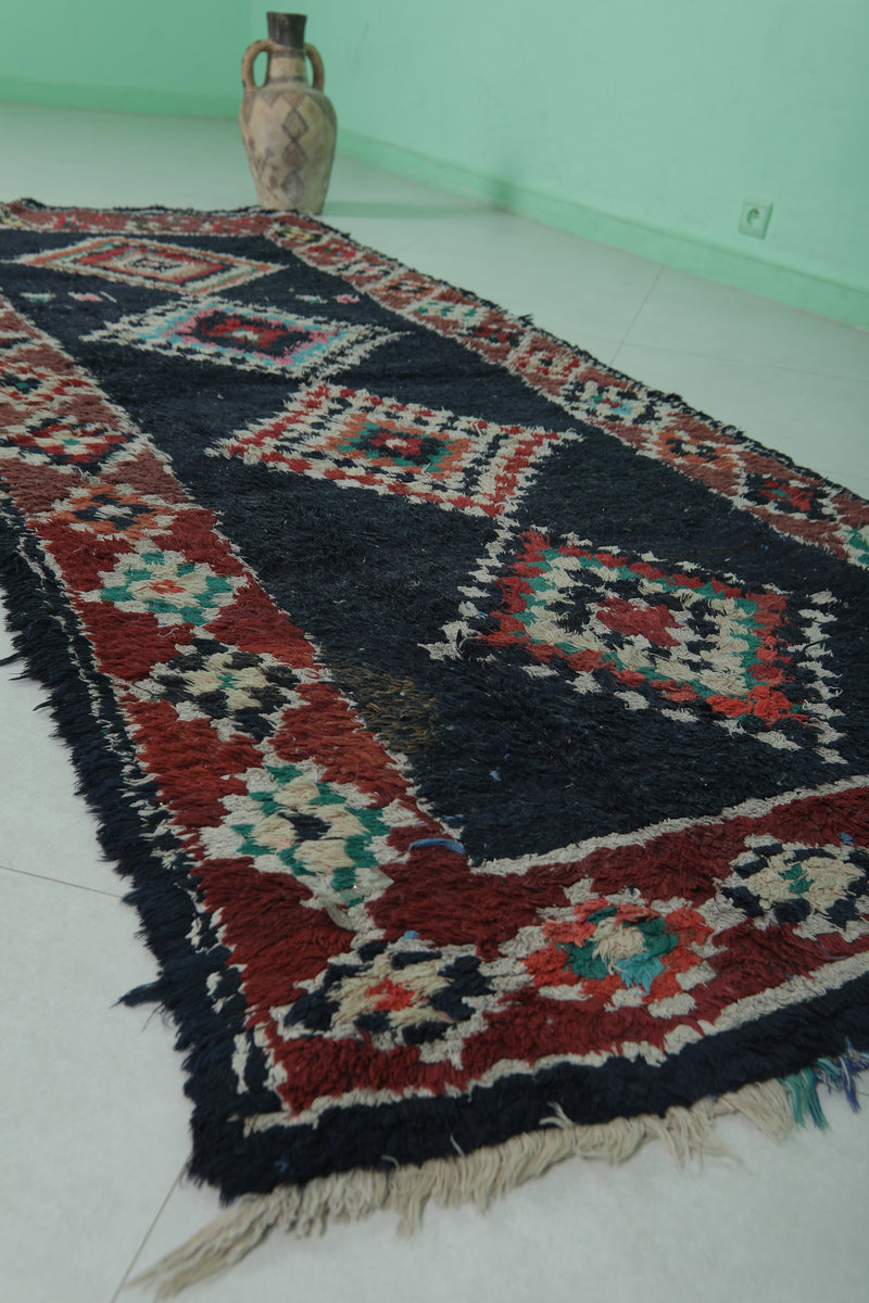 Red and Black Runner Rug - 3.5x9 ft | Handwoven Geometric Design