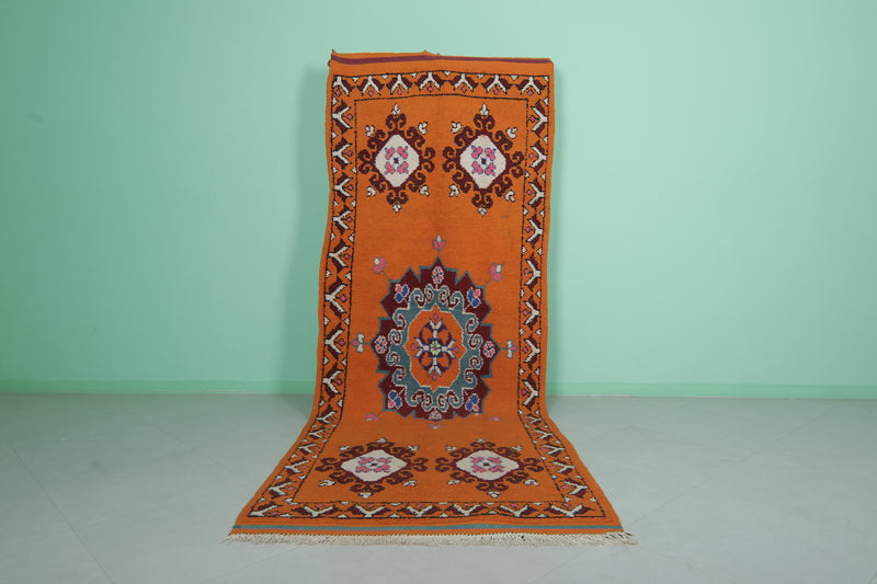 Moroccan Berber Rug - 4.1 X 11.3 ft Traditional Orange Design