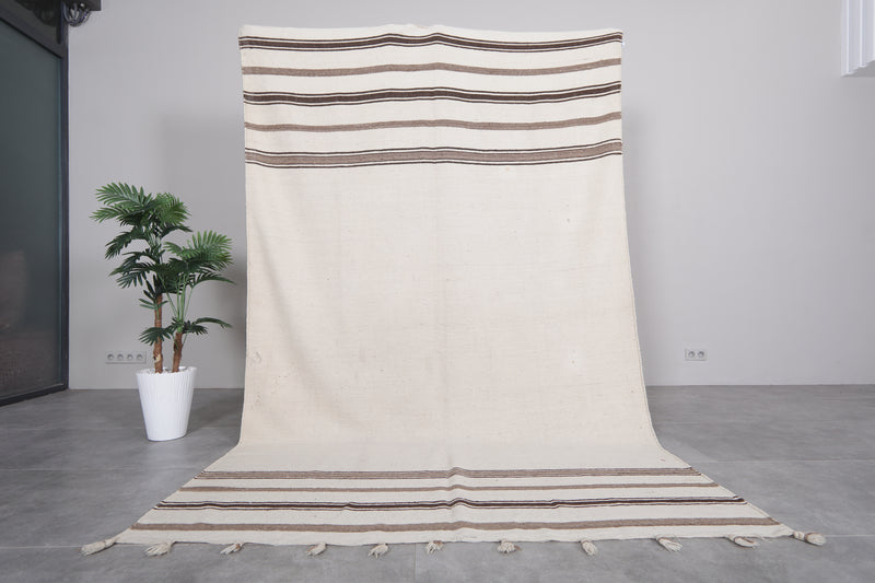 Cream Striped Kilim Rug - 6.2 FT X 9.4 FT | Artisan Handwoven