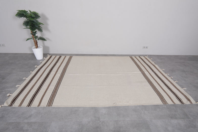 Cream Striped Kilim Rug - 6.2 FT X 9.4 FT | Artisan Handwoven