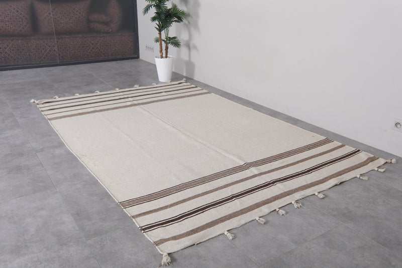 Cream Striped Kilim Rug - 6.2 FT X 9.4 FT | Artisan Handwoven